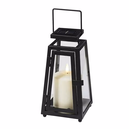 Lights4fun Black Metal Decorative Solar Powered Outdoor Garden Candle Lantern, Height: 22 cm – 4