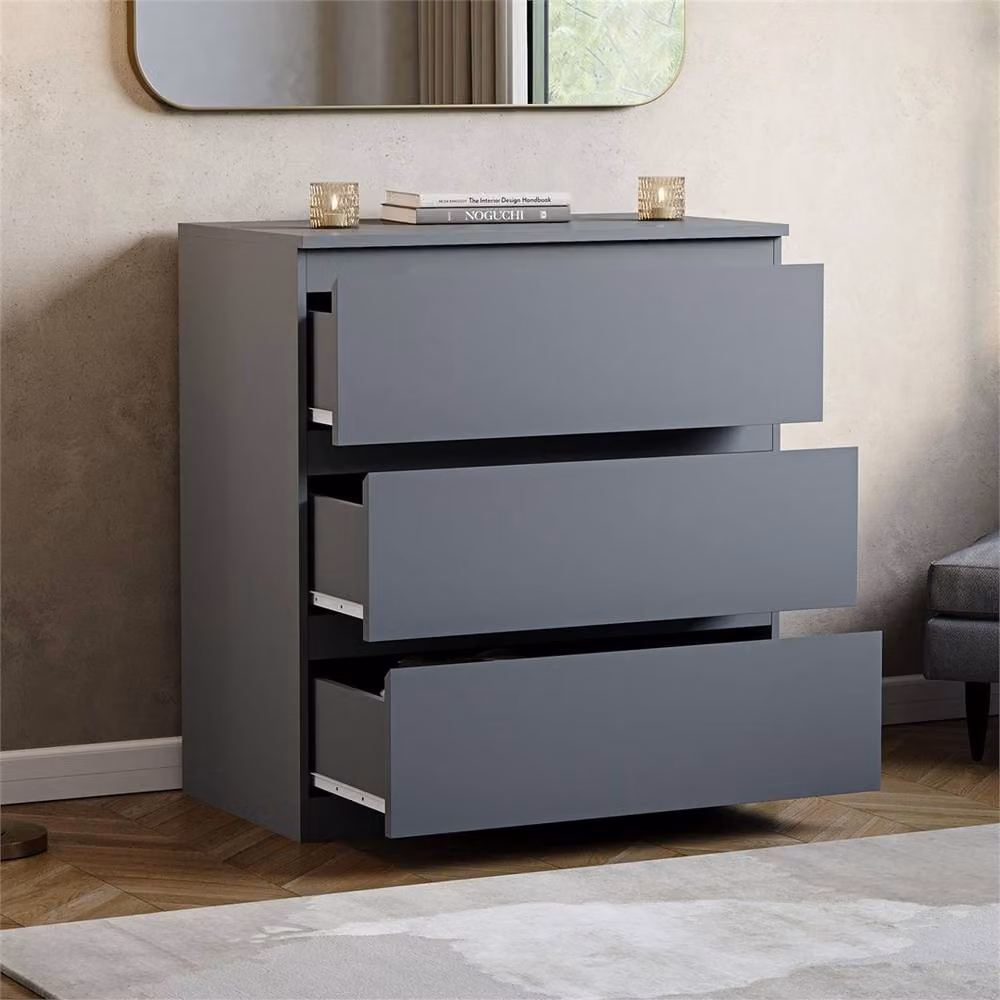 NESTLUNE Grey 3 Drawer Chest of Drawers Storage Cabinet W/D/H: 100 x 15 x 15 cm – 3
