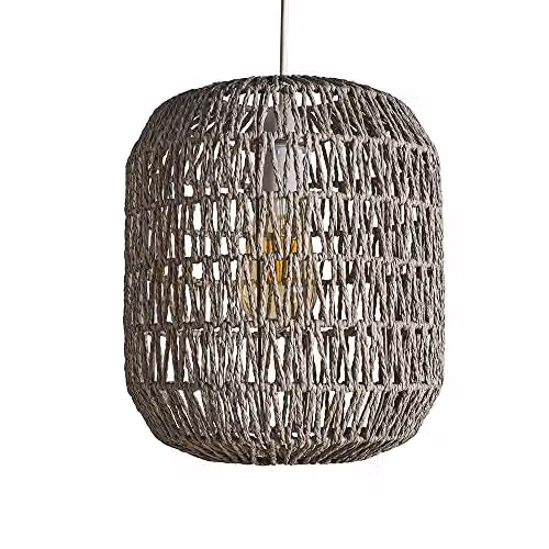 MiniSun Modern Grey Woven Rope Cylinder Pendant Ceiling Light Shade, Width: 25 cm