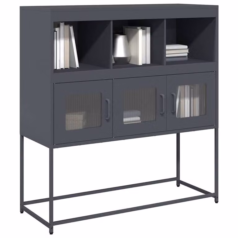 Berkfield Home Anthracite Sideboard in Dark Grey Matt Metal, W/D/H: 100.5 x 39 x 107 cm