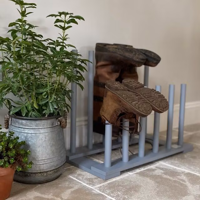 Grey Wooden Welly Boot Rack Organiser for Hallways