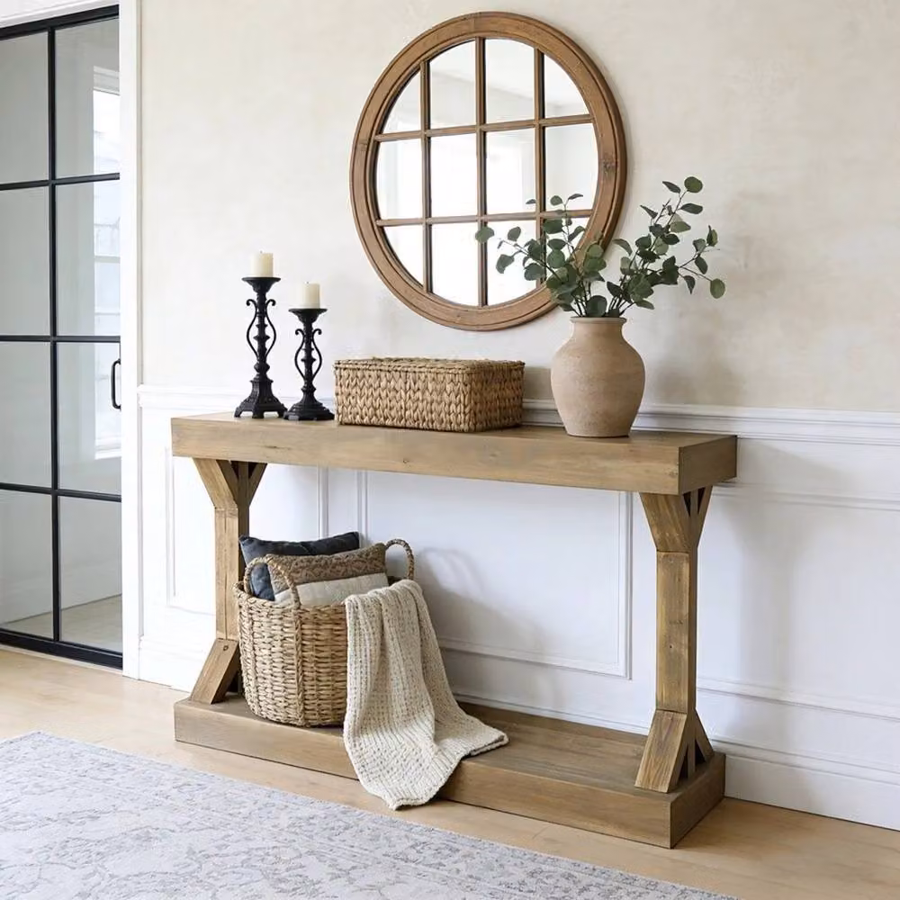VOGREX Narrow Wood Accent Console Table in Grey – 2