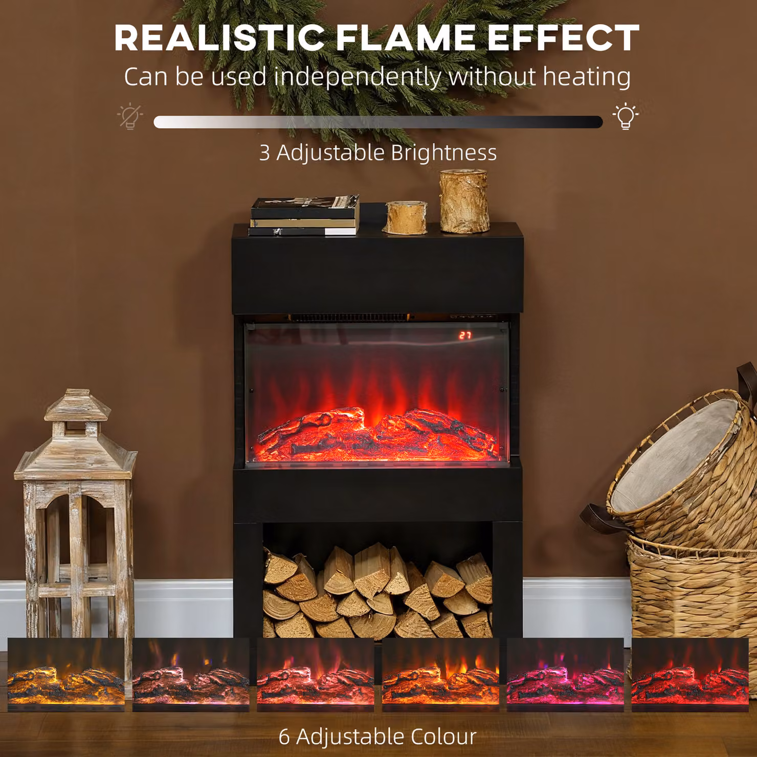 HOMCOM Black Electric Fireplace with 3D Flame Effect, 6 Colours and 3 Brightness Levels, 2000W Mantel Design with 3-Sided View and Remote Control – 4