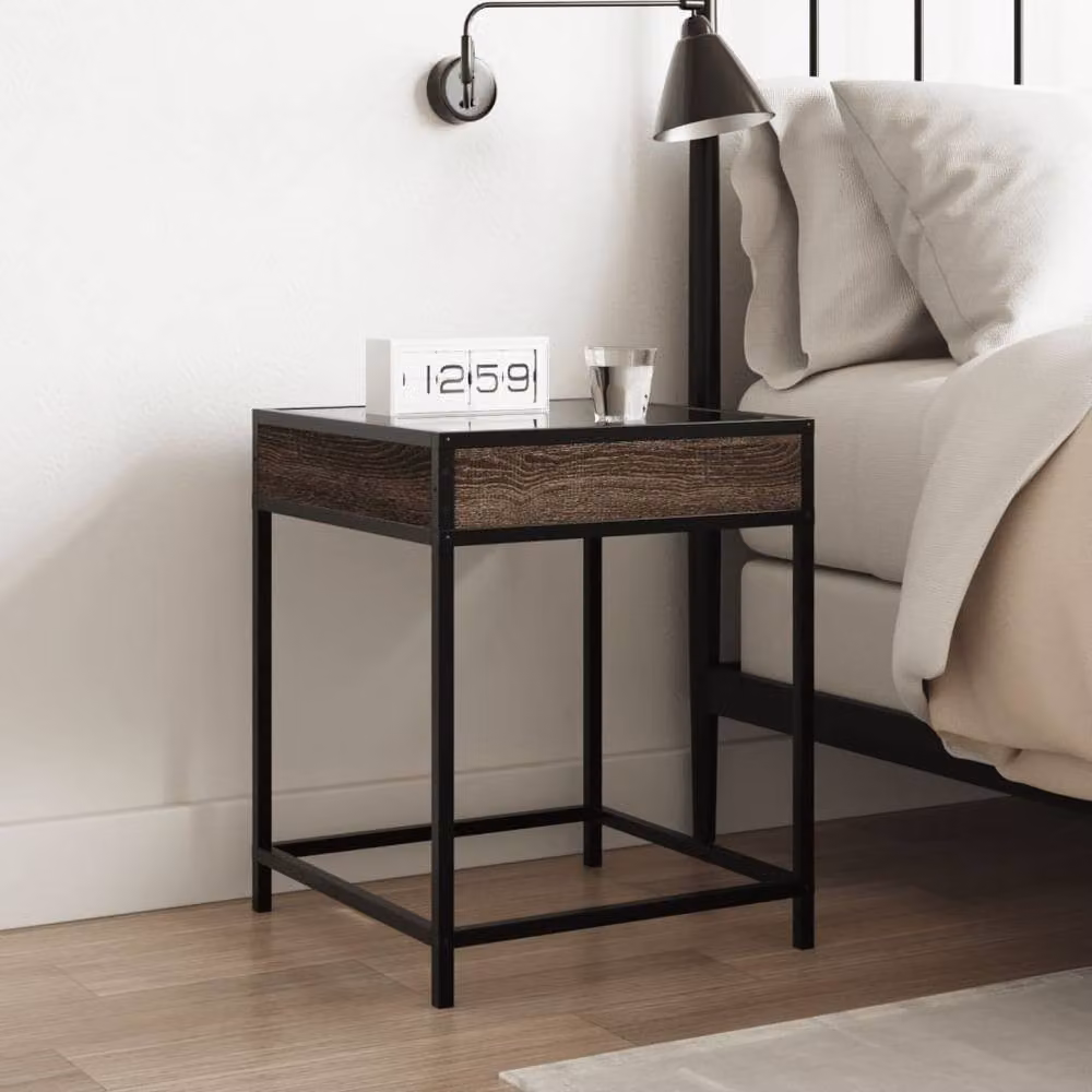 Berkfield Home Decorative Bedside Table with Infinity LED in Brown Oak, W/D/H: 40 x 40 x 51 cm – 2