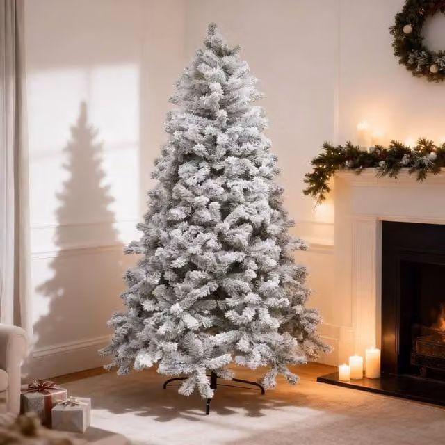 Shatchi Snow Flocked Yukon Pine Green and White Artificial Christmas Tree