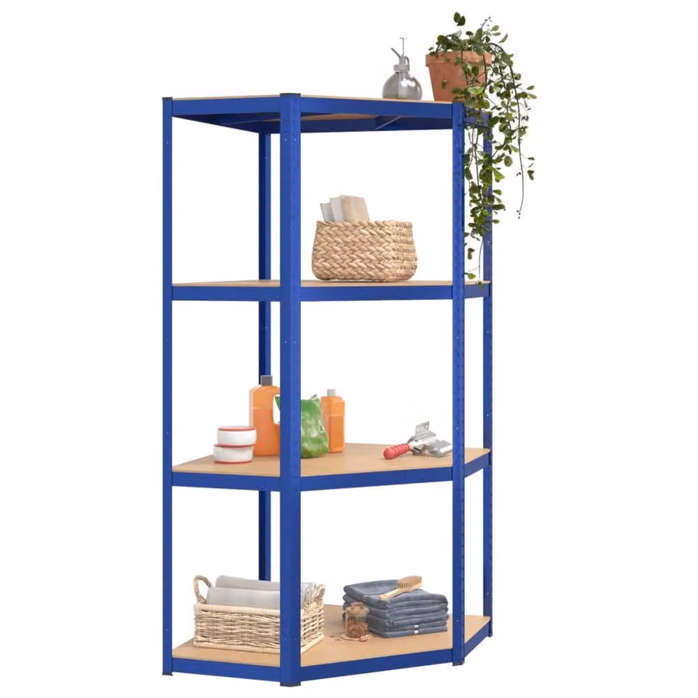 Berkfield Home 4-Layer Corner Shelf in Blue Metal and Engineered Wood – 3