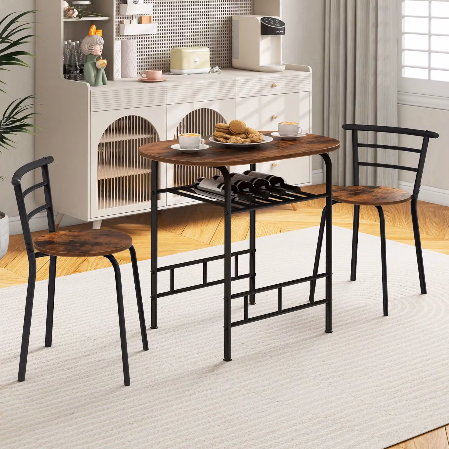Costway 3-Piece Industrial Dining Table and Chairs Set in Brown – 2