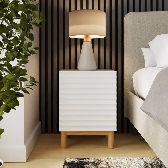 GFW Karla Ribbed 2 Drawer Bedside Table in White