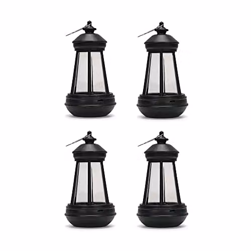 ValueLights MiniSun Solar Powered Black Outdoor Garden Lanterns, Pack of 4 – 3