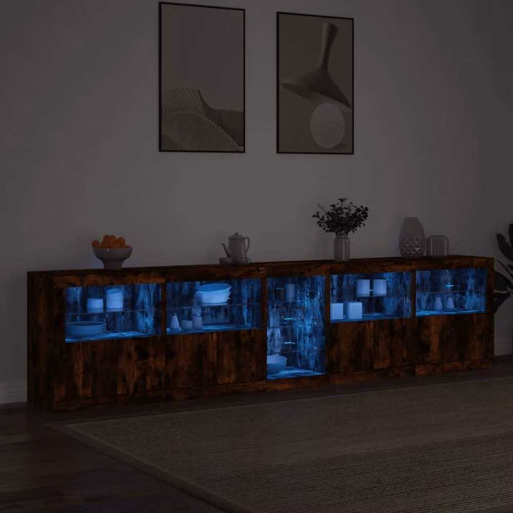 Berkfield Home Modern Sideboard with Integrated LED Lights in Smoked Oak Brown, W: 283 cm, D: 37 cm, H: 67 cm – 3