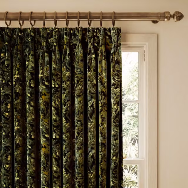 House of Hackney LICHEN Velvet Curtain in Midnight Blue and Green with Eyelets