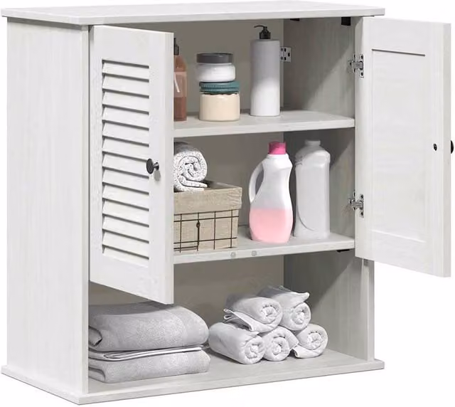 Berkfield Home White Solid Pine Wood Wall-mounted Bathroom Storage Cabinet W/D/H: 71.5 x 34.0 x 67.5 cm