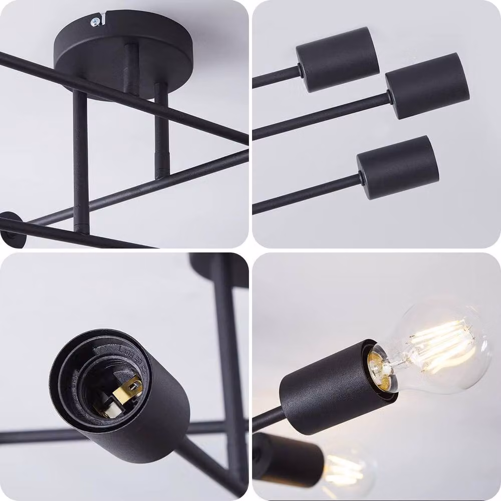COMELY Sputnik 6-Light Black Metal Flush Mount Ceiling Light with E27 Sockets – 6