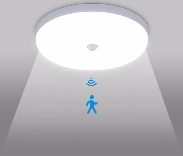 Goeco White Round LED Ceiling Light with Motion and Dusk Sensor, 30W, 6500K, IP40, Diameter: 25 cm