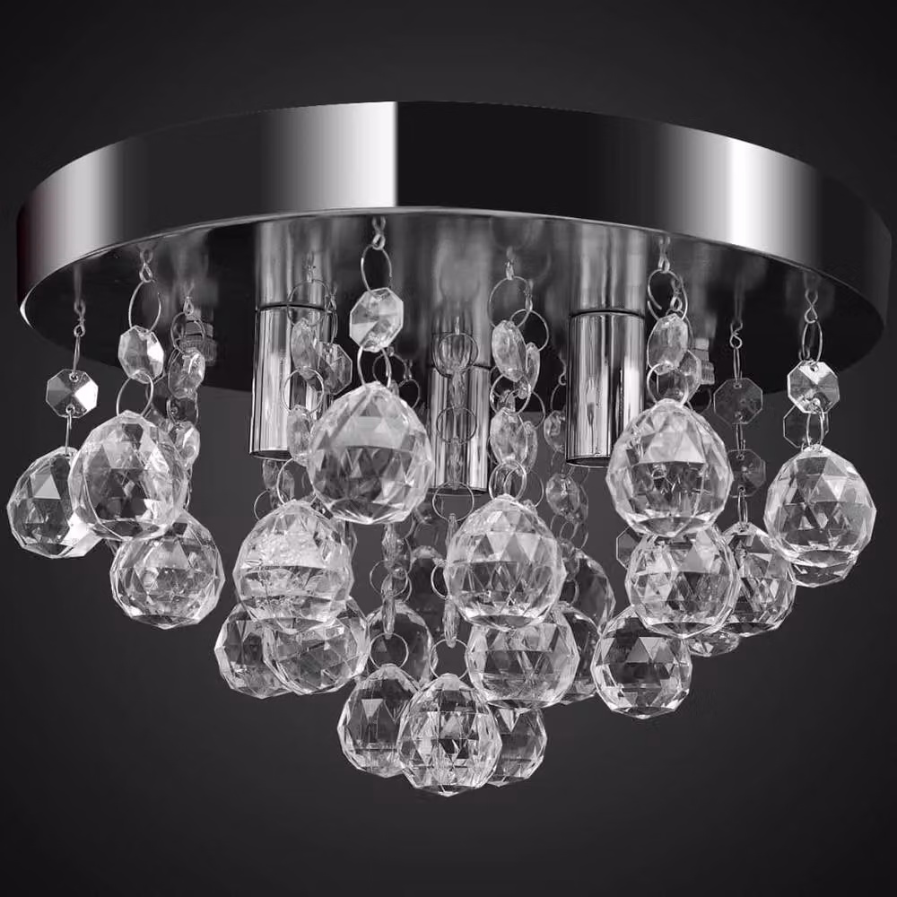 Berkfield Home Crystal Design Pendant Ceiling Lamp in Chrome and Silver – 3