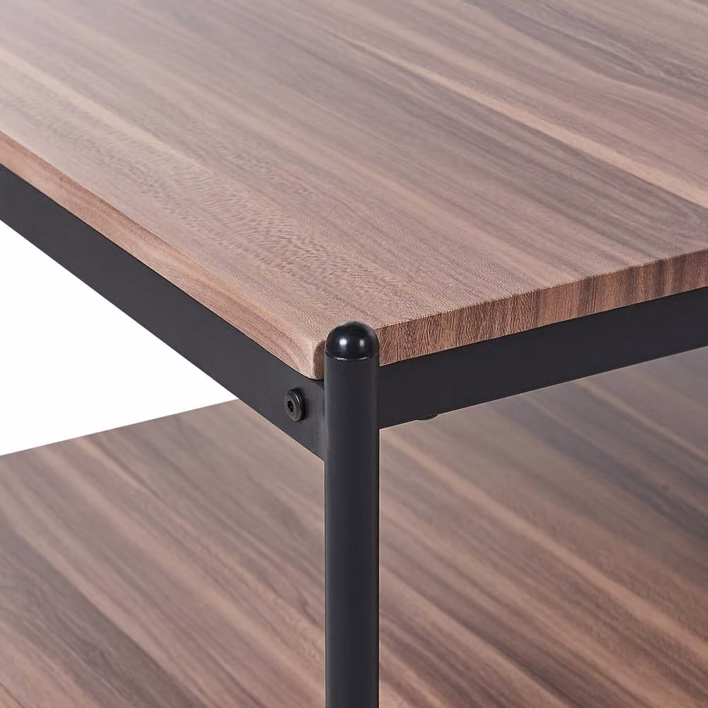 Wyld and Coco Home Industrial 2-Tier Coffee Table in Dark Brown Wood and Black Metal, W/D/H: 100 x 52 x 45 cm – 4