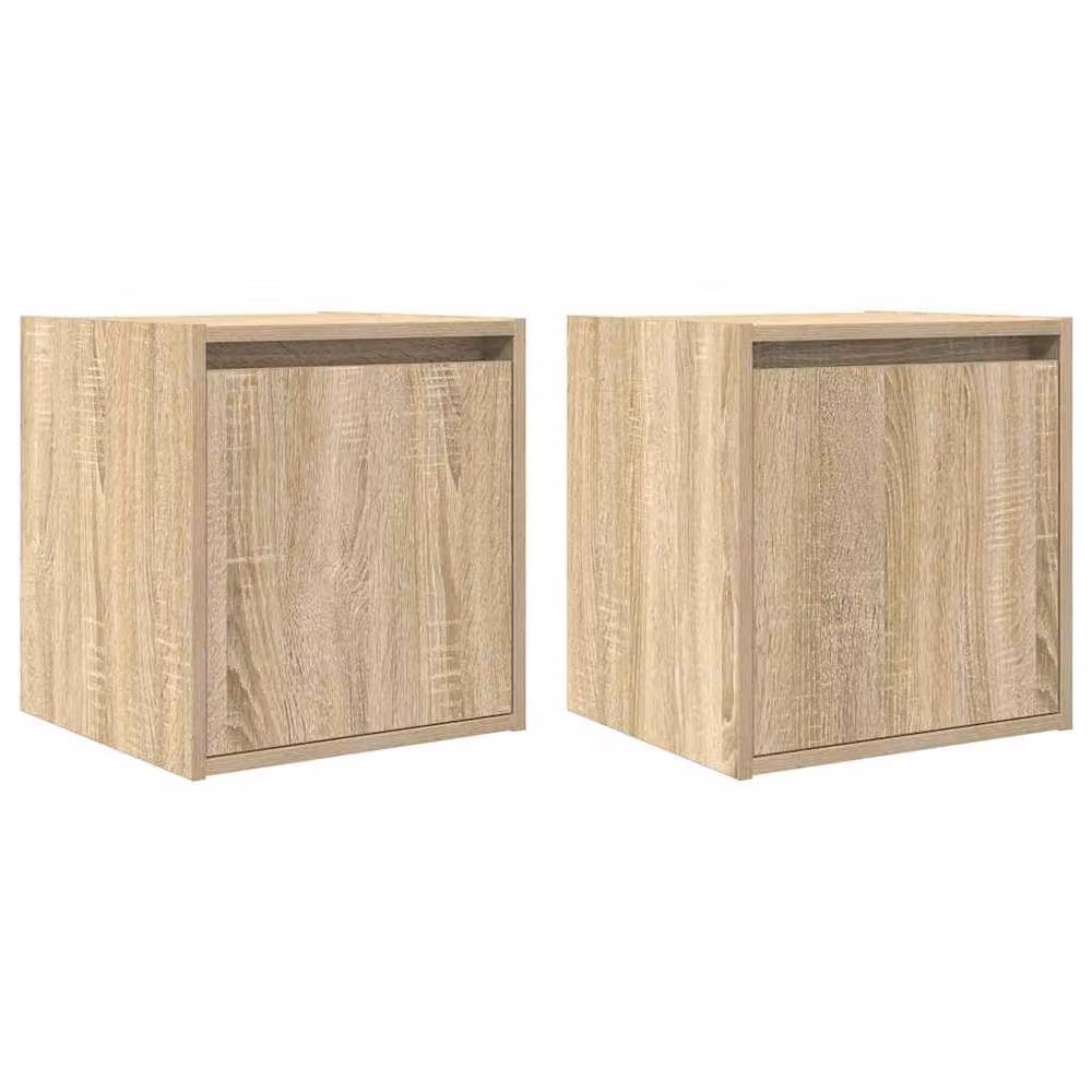Berkfield Home Set of 2 Durable Wall-Mounted Bedside Cabinets in Sonoma Oak, Tan, W/D/H: 38 x 34 x 40 cm – 2