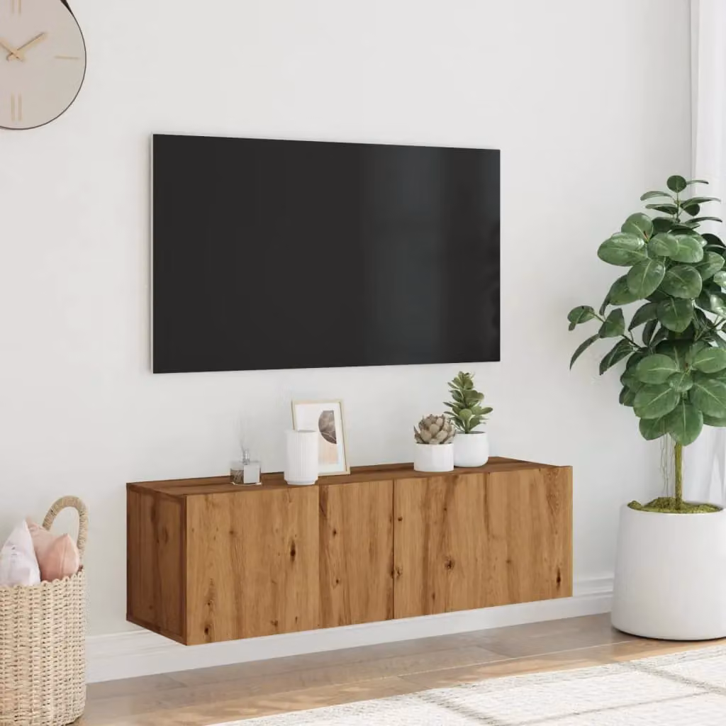 Berkfield Home Artisan Oak Wall Mounted TV Cabinet in Brown, W/D/H: 100 x 30 x 30 cm – 3