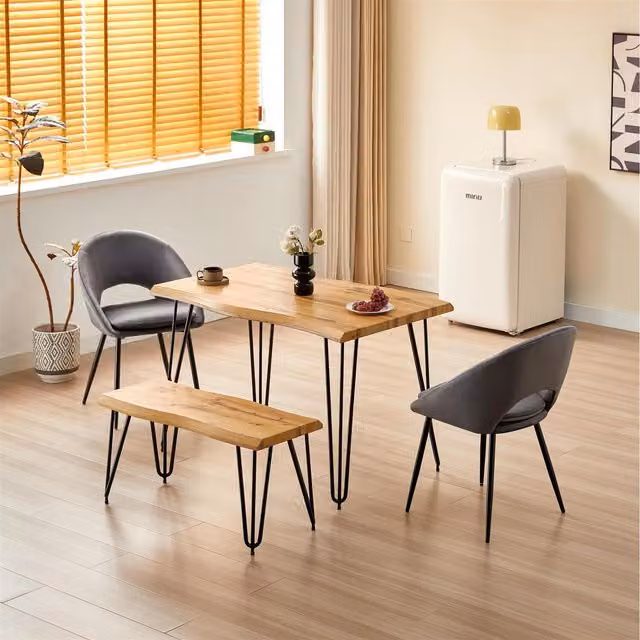 Kosy Koala Grey Rustic Rectangular Wood Dining Table Set with 2 Chairs and Bench