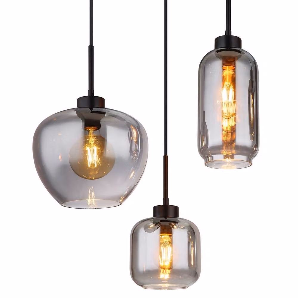 Netlighting Matt Black Cluster Pendant Ceiling Light with Smoke Glass Shades, 6x E27, Height: 120 cm, Width: 43 cm, Depth: 43 cm – 2