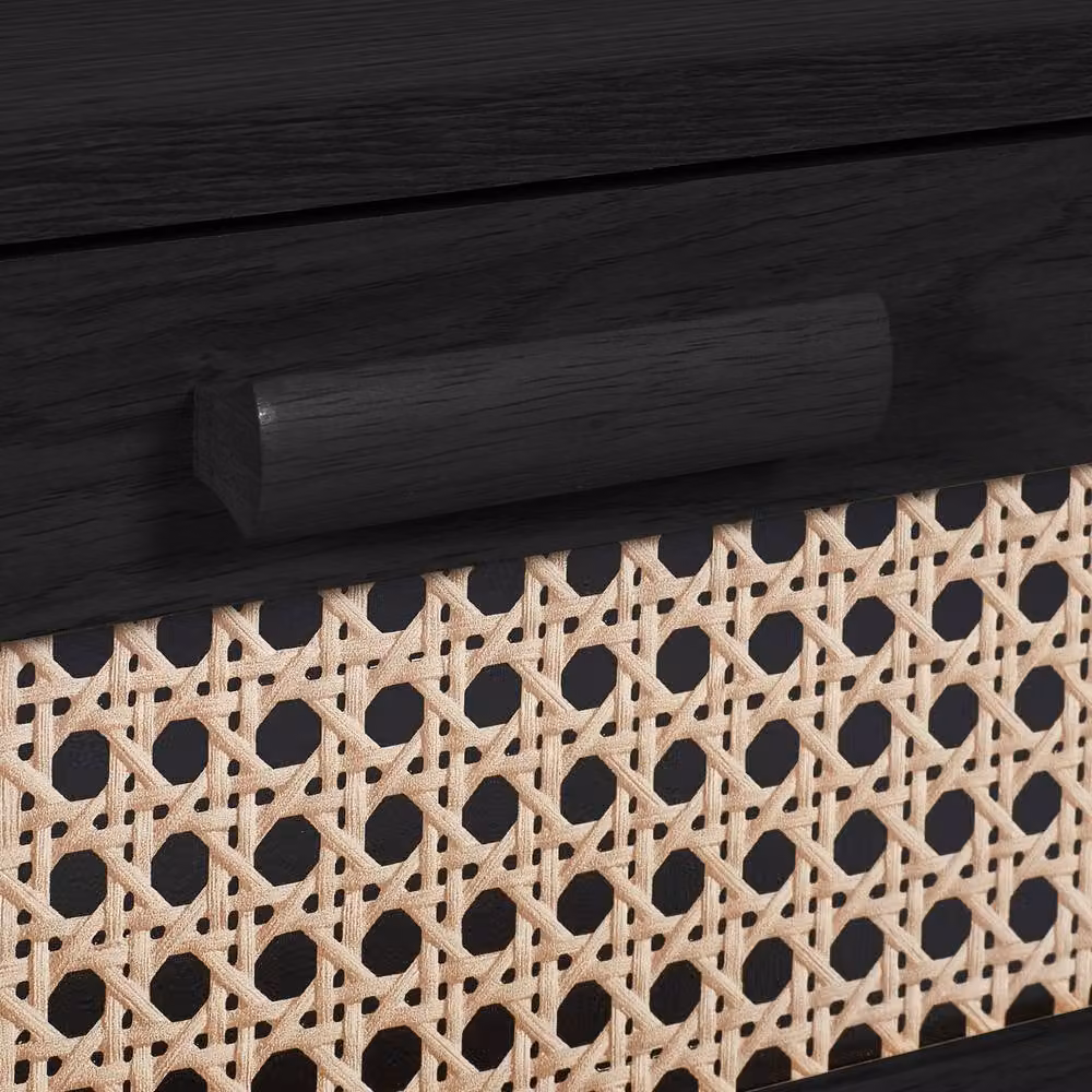 Cheshire Premium Pacifica 2 Drawer Black Ash Bedside Unit with Rattan Details – 5