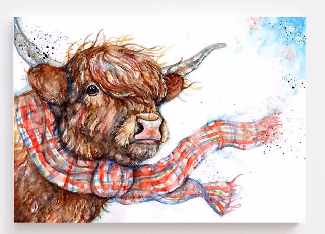 BebesArts Windy Highland Cow Modern Canvas Art Print in Brown, 30.48 x 30.48 x 30.48 cm