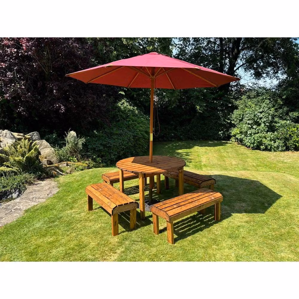 Charles Taylor Knights Eight Seater Garden Furniture Round Table Set in Brown Wood – 2