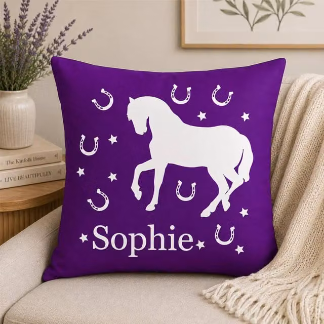 60 SECOND MAKEOVER Personalised Horse Cushion Cover, Purple, W/D/H: 40.64 x 40.64 x 40.64 cm