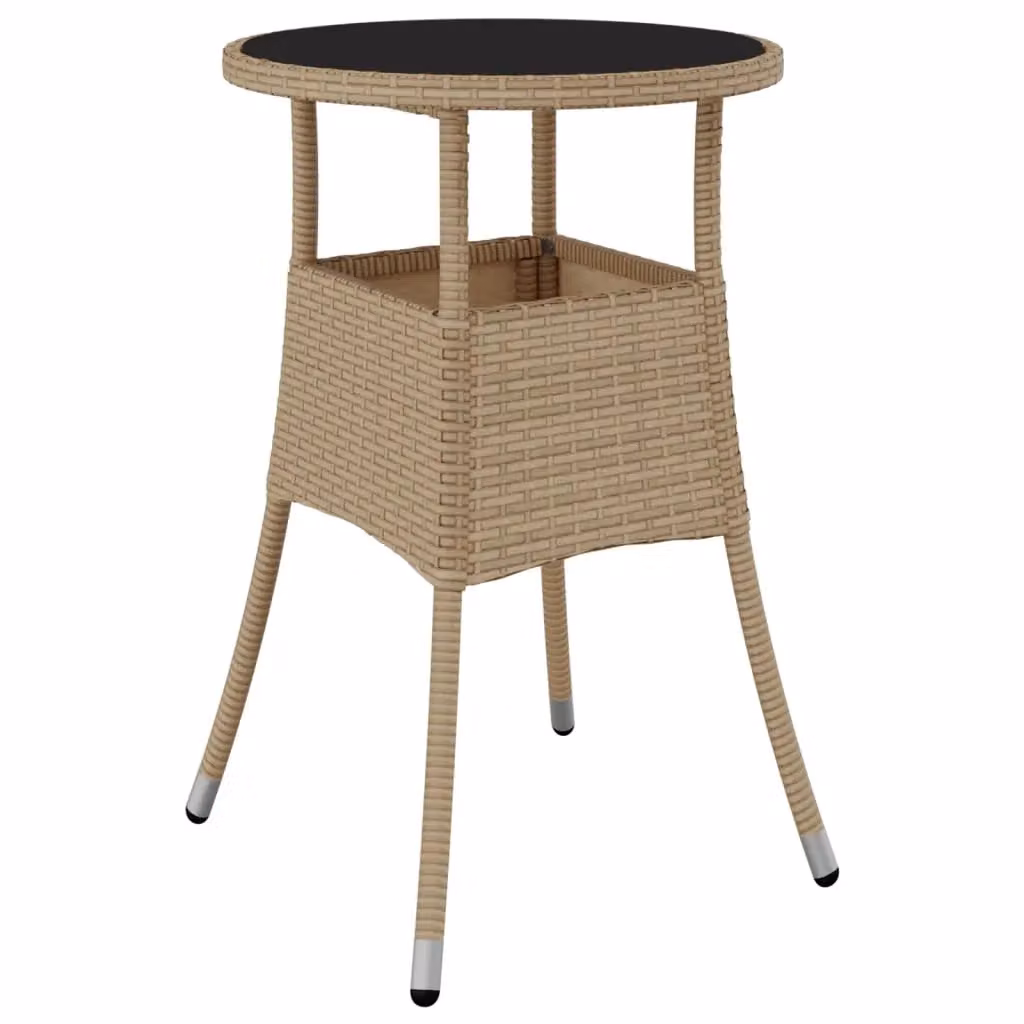 Berkfield Home Garden Table in Beige with Tempered Glass and Poly Rattan, W: 60 cm, H: 75 cm – 2