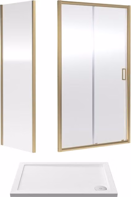 Balterley Ruwa Sliding Corner Shower Suite with Tray, Gold, W: 1000 mm, D: 700 mm, Glass Thickness: 6 mm