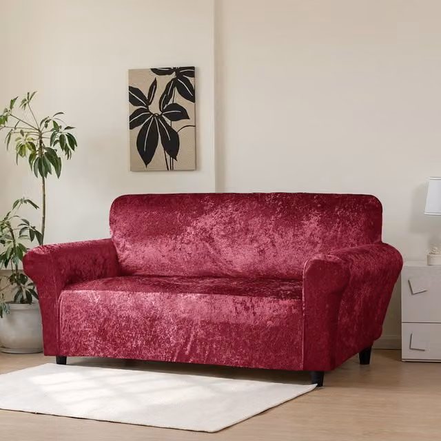Home Republic Red Crushed Velvet Stretch 3 Seater Sofa Cover