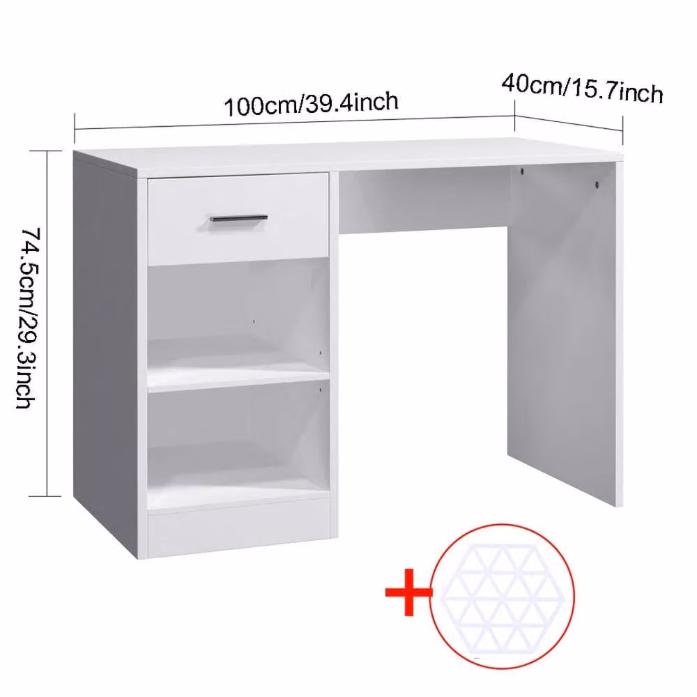 Ventryn White Computer Desk with Drawer and 2 Shelves, W: 100 cm, H: 74.5 cm, D: 40 cm – 2