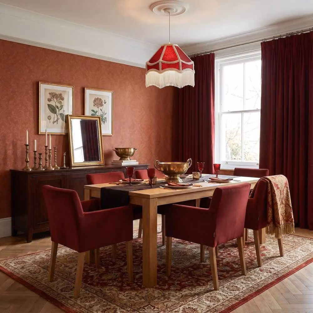 Happy Homewares Classic Victorian Style Empire Pendant Shade in Burgundy Red Fabric, Diameter: 30 cm – 3
