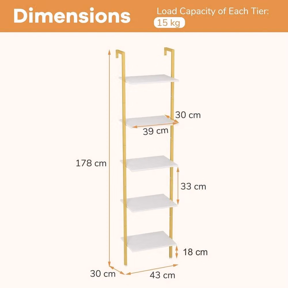 KORVIXA White Metal Wall Mounted Ladder Shelf with Open Back Design – 2