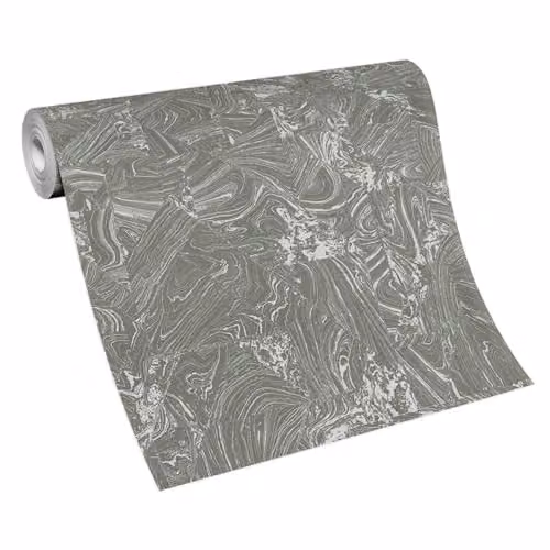 Erismann 10358-15 Non-Woven Wallpaper in Grey and Silver Metallic with Marble Look Graphic Waves – 2