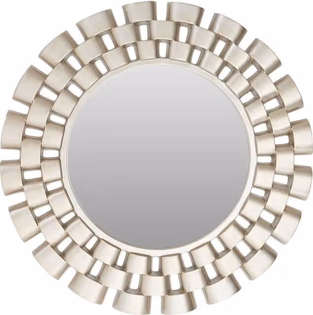 Orsina Round Layered Wall Mirror with Geometric Chain Design in Silver or Gold