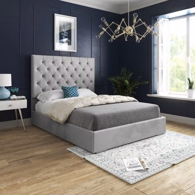 Castle Chesterfield Soft Velvet Upholstered Bed Frame - Grey, W/D/H: 80 x 190 cm