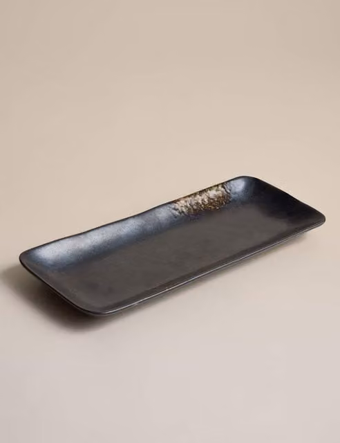 M&S Oxidized Stoneware Rectangular Platter in Brown and Black