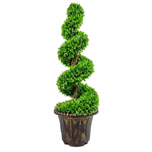 Leaf Design UK Large Purple and Green Artificial Spiral Tree with Decorative Planter, H 90 cm x W 35 cm x D 35 cm – 1