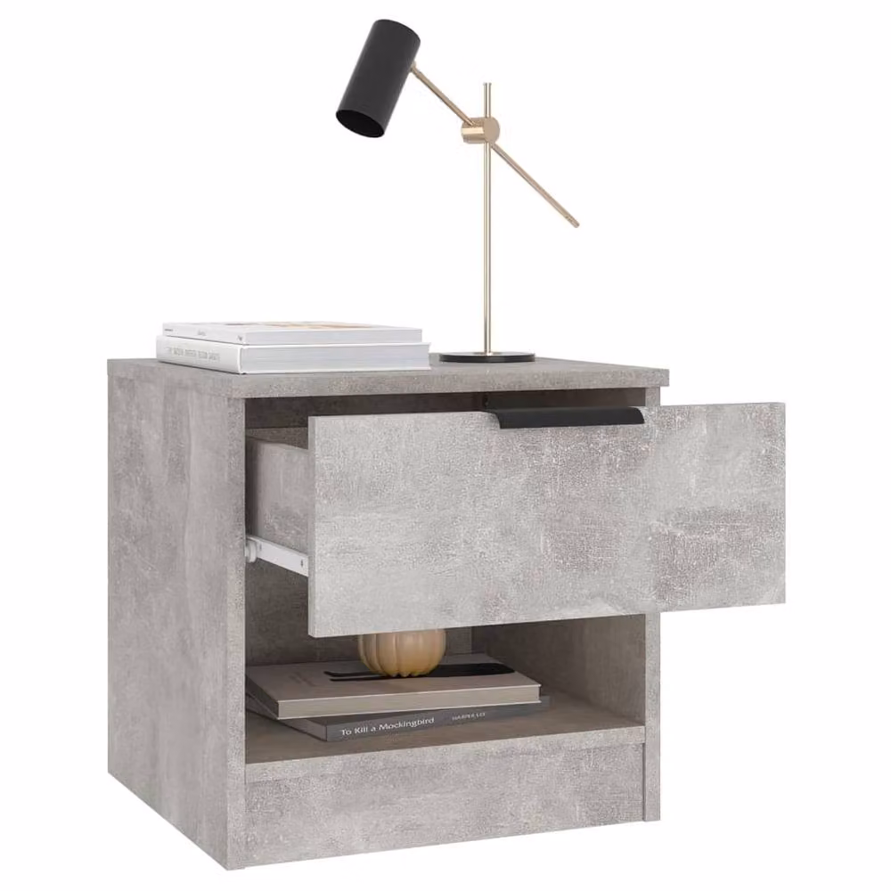Berkfield Home Set of 2 Modern Bedside Cabinets in Concrete Grey Engineered Wood – 3