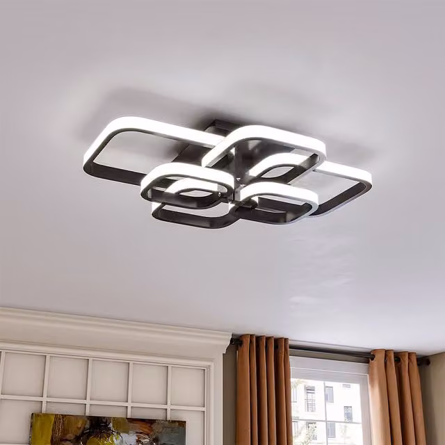 Livingandhome Modern Square LED Ceiling Light Chandelier in Black, 102W