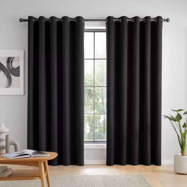 Catherine Lansfield Wilson Velvet Thermal Blackout Eyelet Curtains, Black