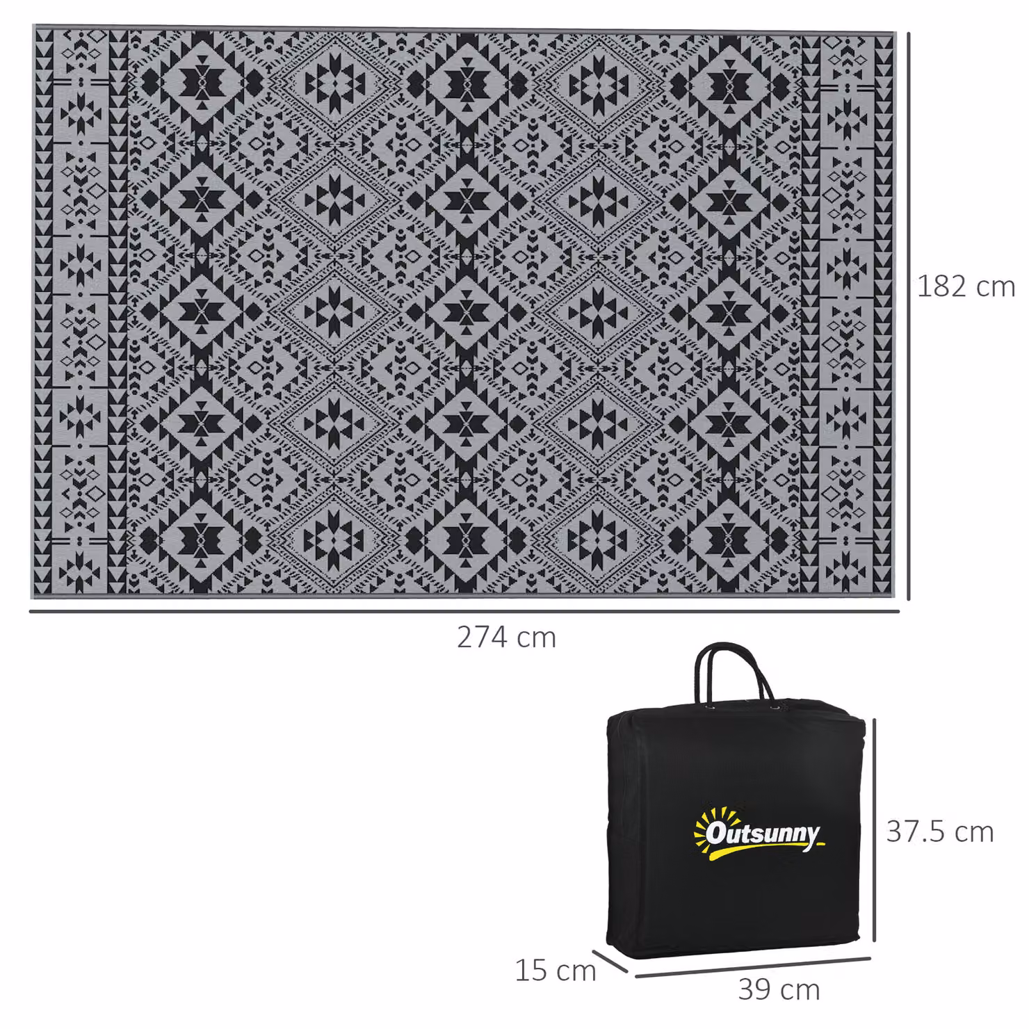 Outsunny Reversible RV Outdoor Rug in Black and Grey, W/D: 182 x 274 cm – 3