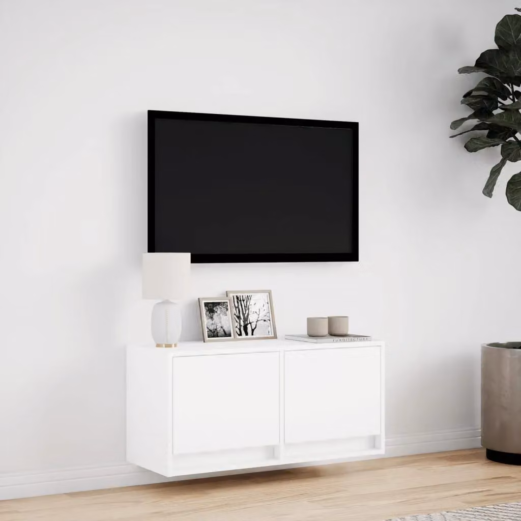 Berkfield Home White Modern Wall Mounted TV Cabinet with Integrated LED Lights, W/D/H: 80 x 31 x 35 cm – 2