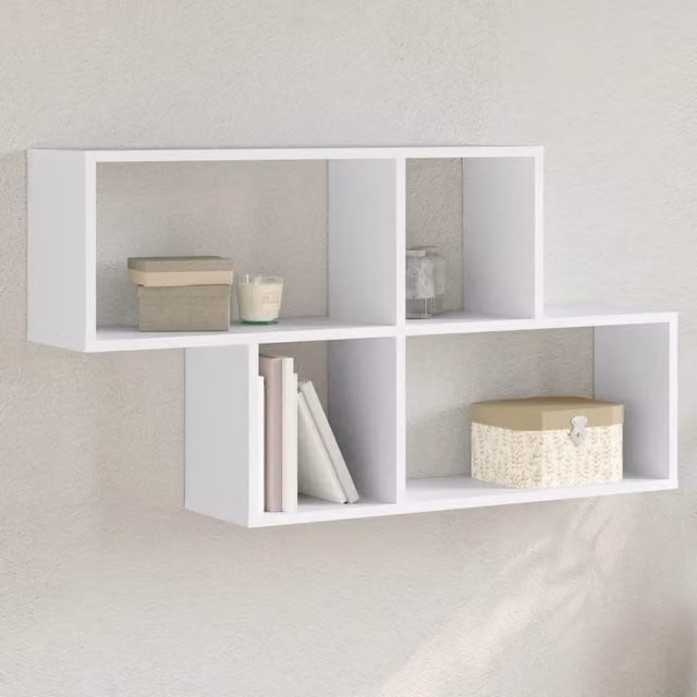 Berkfield Home Wall Mounted White MDF Shelf, W/D/H: 100 x 20 x 53 cm