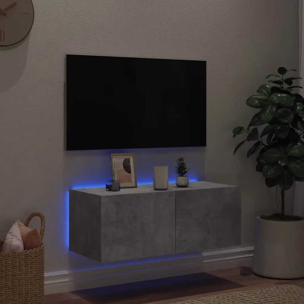 Berkfield Home Modern Wall Mounted TV Cabinet with Integrated LED Lights in Matt Concrete Grey, W/D/H: 80 x 35 x 31 cm – 3
