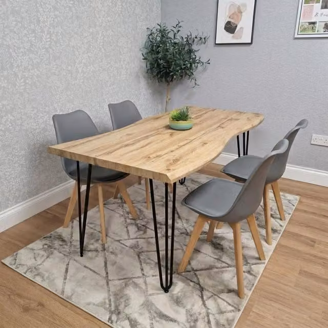 Kosy Koala Brown Rectangular Dining Table with Set of 4 Grey Tulip Chairs