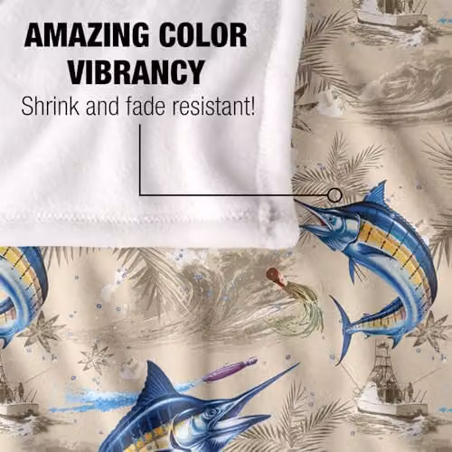 JQ Licensing Marlin Tiki Fishing Pattern Super Soft Fleece Throw Blanket, White, W/D/H: 152 x 127 cm – 2