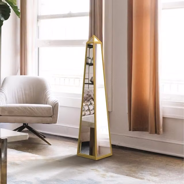 MirrorOutlet Gold Metal Edged Obelisk Mirrored Ornament, Height: 120 cm