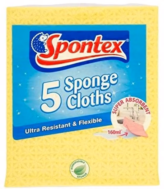 Spontex Sponge Cloths, 5 Pack, Multicolour and Yellow